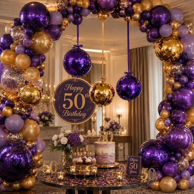 Purple Gold Round Foil Balloons - Image 7