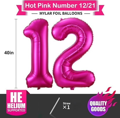 Hot Pink 12 Balloon Numbers, 40 Inch 12 or 21 Birthday Balloon Foil Mylar - Image 2