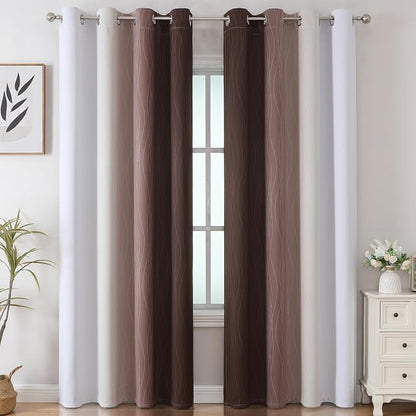 Brown and Greyish White Gradient Blackout Curtains - Image 2