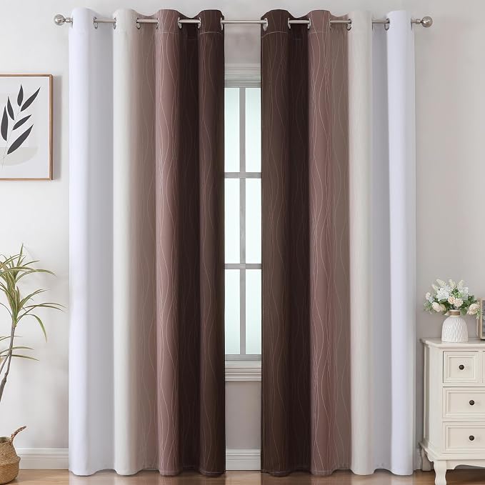Brown and Greyish White Gradient Blackout Curtains - Image 2