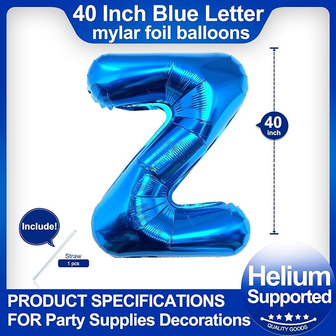 40 Inch Blue Letter Z Balloons, DIY Phrase Foil Alphabet Letter Z Balloons DIY - Image 2