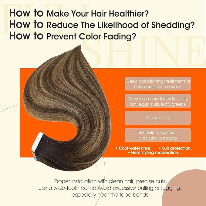 Full Shine Tape in extensions 22Inch Tape ins Human Hair extensions 50Gram Color 2 Dark Brown Ombre 27 Caramel Blonde And 3 Brown Invisible Human Hair Straight Skin Weft 20Pcs Seamless Remy Extension