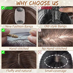 Amchoice Hair Toppers for Women Real Human Hair, Bangs Hair Clip 360° 3D Cover Bangs, Human Hair Toppers for Women Daily(Moch, 3D French Bangss (5 * 9))
