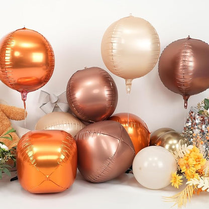 Retro Beige Orange Brown Round Foil Balloons 9 pcs, Giant 4D Round Balloons 22 - Image 3
