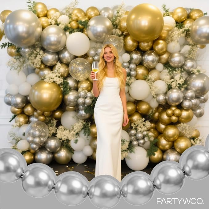 PartyWoo Silver Linking Balloons 100pcs 6 Inch Silver Link Balloons | - Image 8