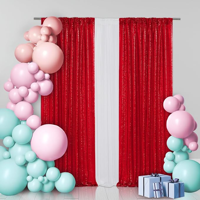 Eternal Beauty Red 3mm Sequin Backdrop 2x8 Ft 2 Pack Wedding | Dense Sparkle - Image 3