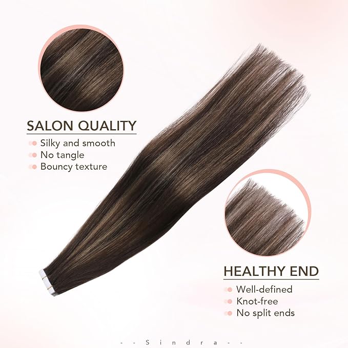 Sindra Invisi Edge Tape in Hair Extensions Human Hair, 18 Inch 50g 20pcs Dark Brown Mixed Chestnut Brown Invisible Extensions Natural Seamless Injected Tape Ins Straight