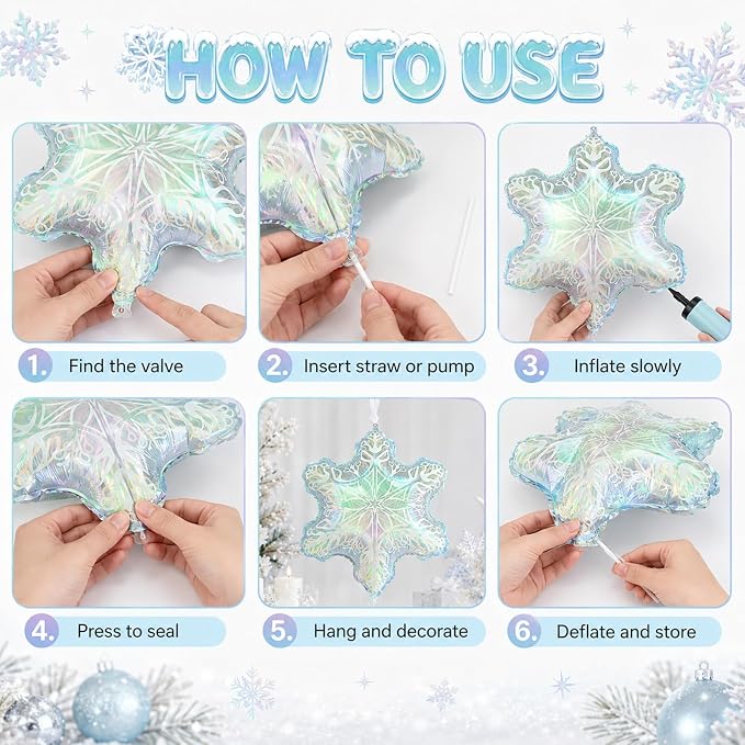 Iridescent Snowflake Balloons, New Year, Birthday and Baby Shower Decorations - Image 4
