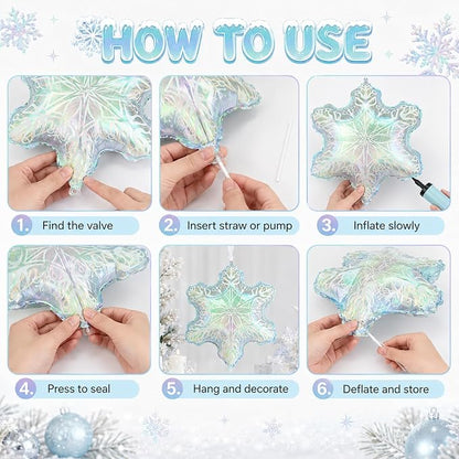 Iridescent Snowflake Balloons, New Year, Birthday and Baby Shower Decorations - Image 4