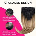 Lashey Seamless Hair Extensions Real Human Hair Clip ins 16 Inch 7pcs 110g Ombre Balayage Ash Brown to Honey Blonde with Dark Roots Hair Extensions Human Hair Straight Natural Hair for Women