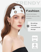 Grommet Headband for Women, White 23cm Hollow Out Elastic Hair Band, Eyelets Punk Grunge Stylish Hairband