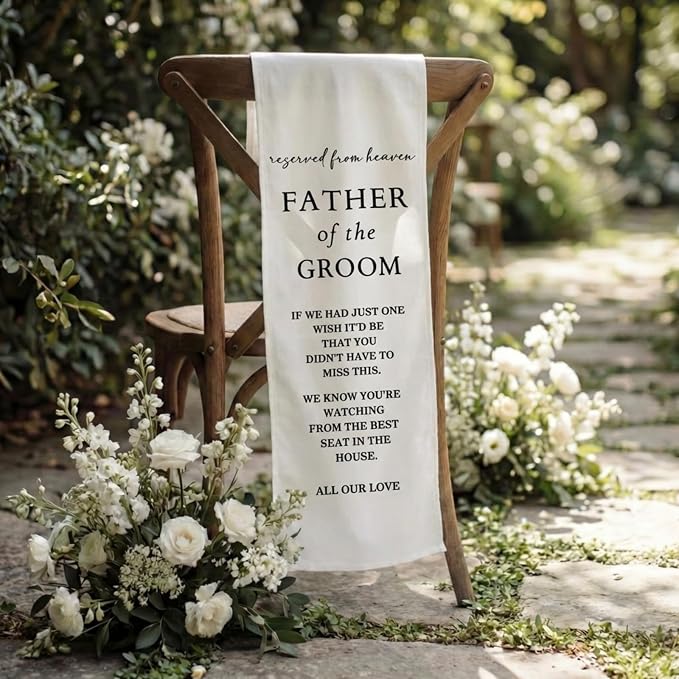 HunnmingRe Groom Father Wedding Memorial Reserved Chair Sign Banner in Loving - Image 8