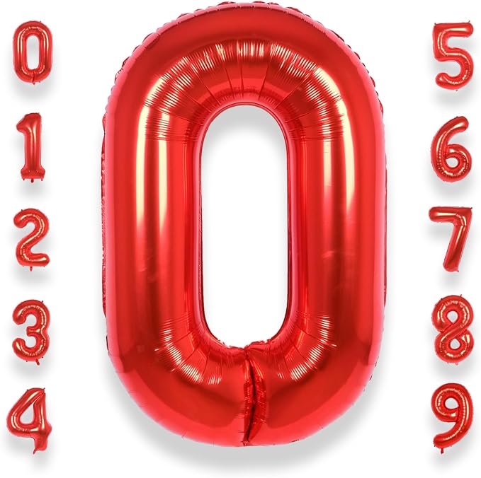 AULE 40 Inch Red 0 Balloon Number Foil 0-9 Birthday Big Numbers | Birthday by AULE