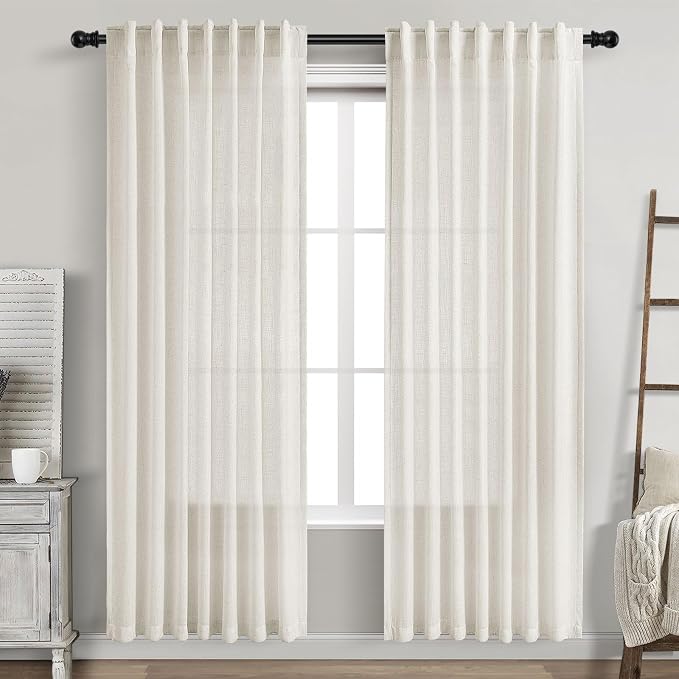 Cream Semi Sheer Linen Curtains 79 Inch Length by Nanspring