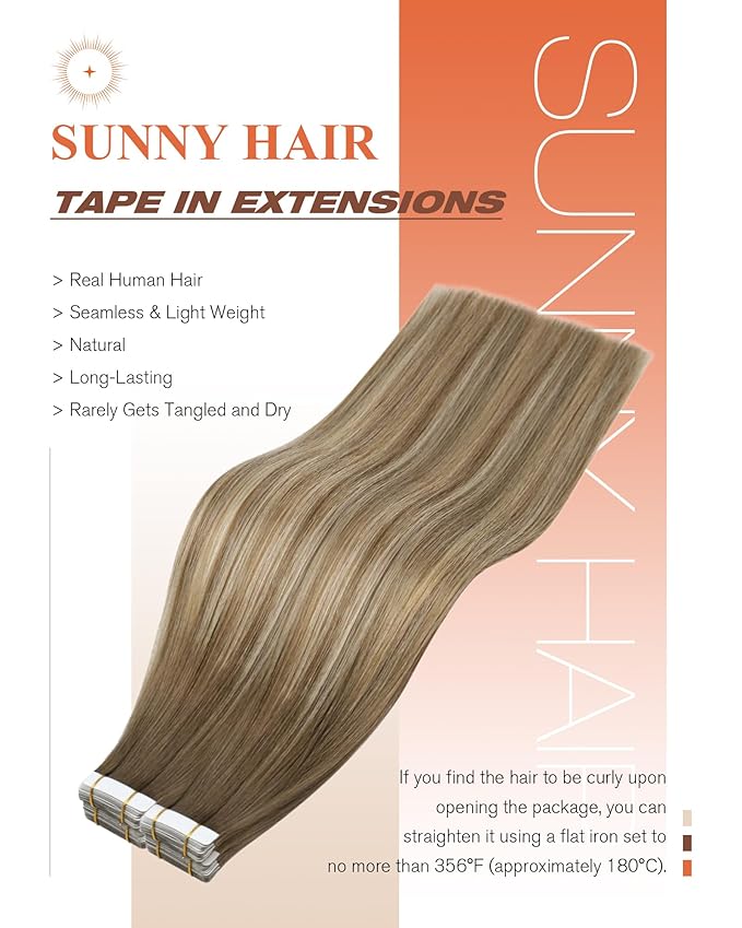 Sunny Hair Tape in Hair Extensions Human Hair, Human Hair Tape in Extensions Light Brown Balayage Blonde Hair Extensions Real Human Hair Tape in 14Inch 50g
