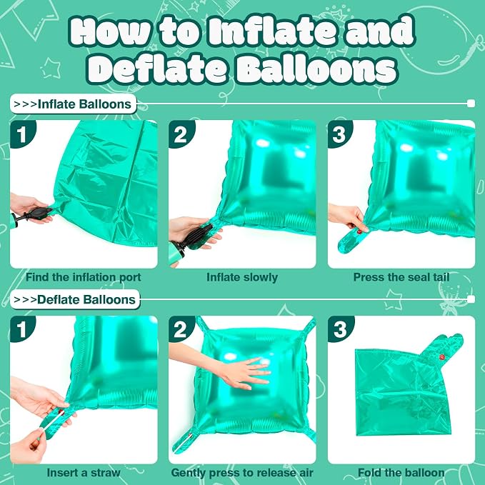 NISOCY 25PCS Teal Blue Square Foil Balloons Wall Backdrop | Double Sided - Image 3