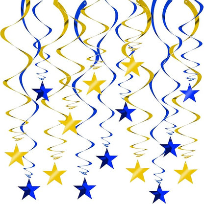 BEISHIDA Blue Gold Stars Hanging Swirls Graduation Hanging Ornament Decorations by Beishida