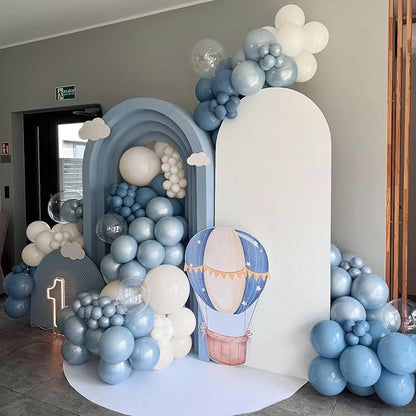 Dusty Blue White Balloons, Double Stuffed Pearl Light Baby Metallic Slate Blue - Image 7