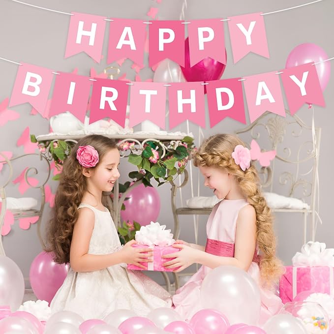 Hooqict Happy Birthday Banner Pink Birthday Decorations - Image 4