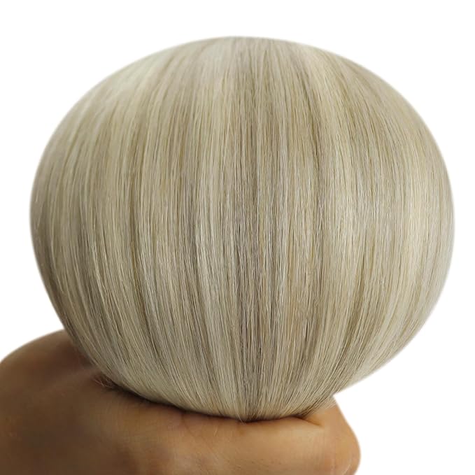 YoungSee 100g Sew in Hair Extensions Real Human Hair Ombre Human Hair Weft Extensions Ash Blonde Ombre Platinum Blonde Highlights Sew in Hair Extension for Short Hair 14inch