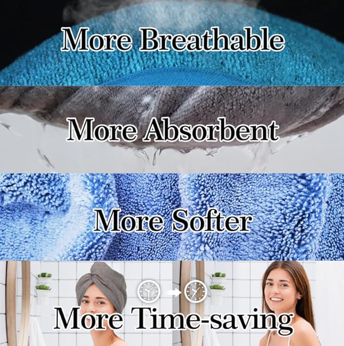 YoulerTex Microfiber Hair Towel Hair Wrap: 2 Pack 10X26 Hair Dryer Towels for Women Absorbent Turban Twist Hair Drying Shower Cap Curly Hair Products for Hair Care Hair Accessories (07 2-Pcs Blue)