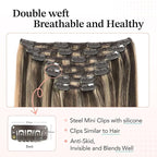 XDhair Hair Extensions Clip in Human Hair,7pcs Chocolate Brown to Caramel Blond Clip in Hair Extensions for Women 16 Inch 140g #4p27