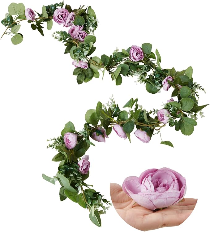 Artificial Flower Garland 2pcs 5.4ft Floral Rose Vine Decor, Hanging Faux Roses - Image 9