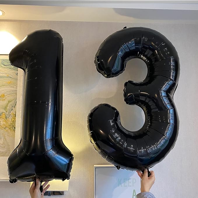 Black 13 Number Balloons Big Giant Jumbo Large Number 13 Foil Mylar Balloon - Image 6
