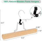TOPIA HANGER 24 Pack Wooden Pants Hangers, Hair Extension Hangers Non Slip Skirt Hanger Wood Clamp with Velvet Padded 360° Swivel Hook for Jeans, Skirts, Trousers, Wigs Natural CT68N