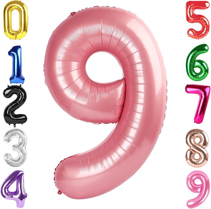 40 Inch Pastel Pink Number 9 Balloon, 9th Birthday Party Decorations | 40 Inch by Hadoife