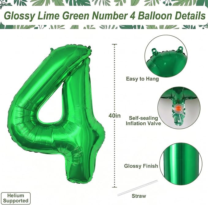 Green Number 4 Balloon 40 Inch, Foil Numeral Radiant Green 4th Milestone | - Image 4
