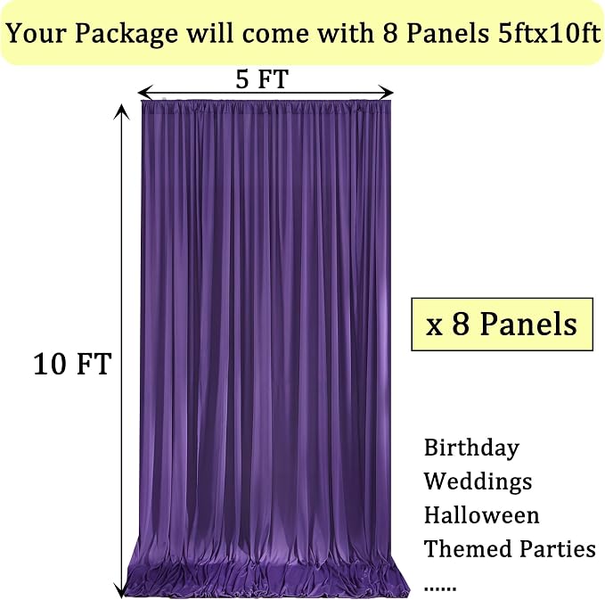 40ft x 10ft Wrinkle Free Purple Backdrop Curtains - Image 5