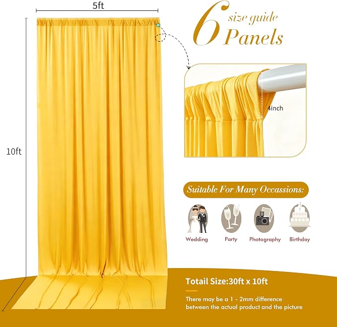 30 ft x 10 ft Wrinkle Free Yellow Backdrop Curtain - Image 4