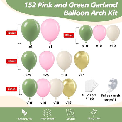 152Pcs Pink and Green Balloon Garland Arch Kit - Image 2