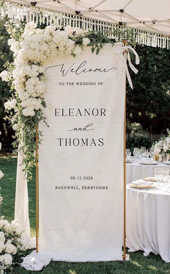 Wedding Welcome Sign Banner Personalized Custom Name Linen Fabric Wedding - Image 2