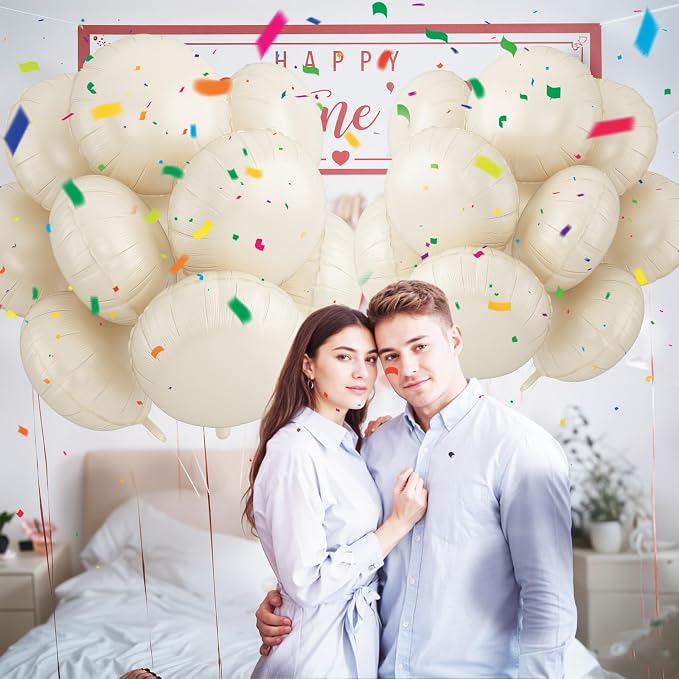 20PCS Round Shaped Foil Balloons, 18 Inch Cream White Round Foil Balloon - Image 6