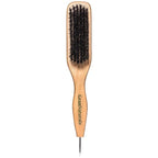 GranNaturals Smoothing & Styling Middle Part Boar Bristle Slick Back Hair Brush w/Narrow Metal Rat Tail End for Sectioning and Parting Sleek Ponytail Bun - Teasing, Backcombing, Edge Control