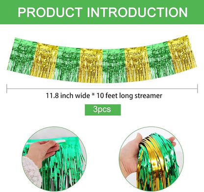 BEISHIDA Green Gold Fringe Garland Banner 30ft Wall Tinsel Foil Streamers | - Image 2