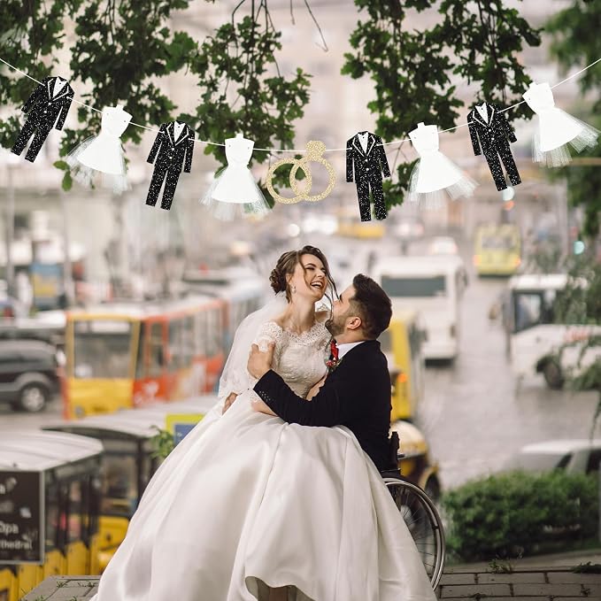 Bride and Groom Wedding Dress Garland Banner, 9.8 Ft Hanging Tuxedo and Gown - Image 7