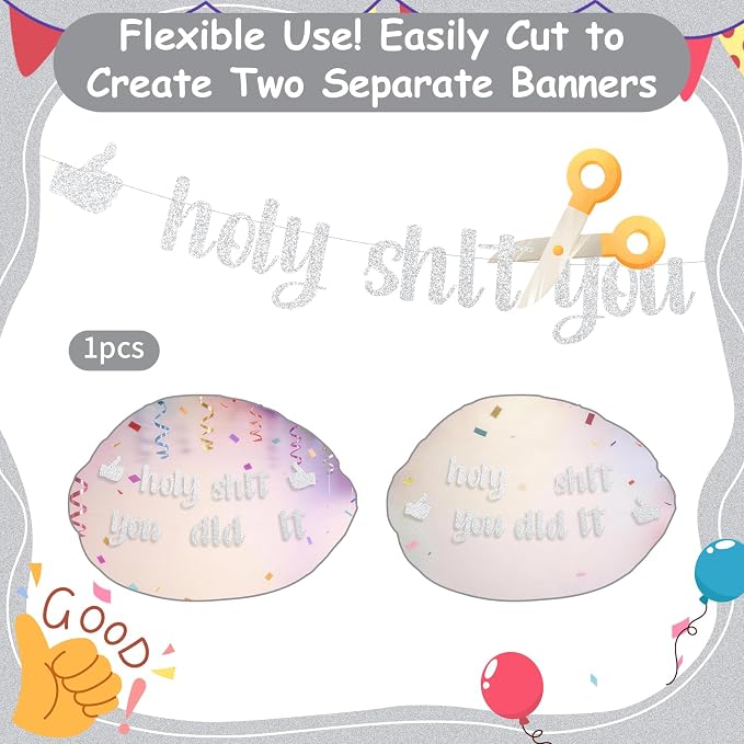 Funny Grad Banner Holy Shit You Did It Banner – Pre-Strung Glitter Graduation - Image 4