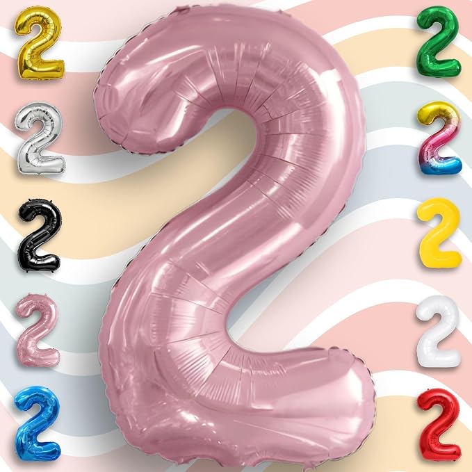 Pink Pearl Number Balloon 2 Mylar Foil Macaron Balloons 16 Inch - Image 5