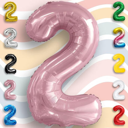 Pink Pearl Number Balloon 2 Mylar Foil Macaron Balloons 16 Inch - Image 5