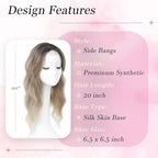 Hair Topper, 360° 3D Hair Toppers for Women with Thinning Crown, 20 Inch Long Wavy Curly Hair Pieces Clip in Bangs (Ombre Highlights Brown with Dark Root, 20 inch, Side Bangs)