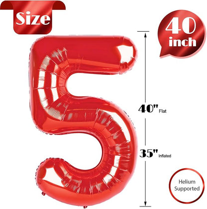 Red 5 Balloon - Number Balloon 40 Inch, 5th Red Birthday Decorations | Large - Image 5