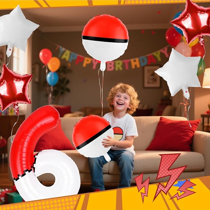 40 Inch Red & White Cartoon Themed Theme Number Balloon, Number Block Foil - Image 4