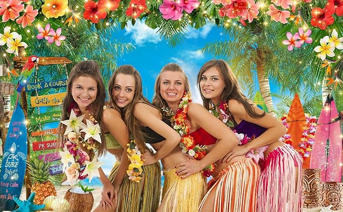 12x8ft Summer Hawaiian Beach Photography Tropical Luau Backdrop | Flower Palm - Image 3