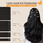 DOORES Clip in Hair Extensions Natural Black 120g 7pcs 16 Inch Real Human Hair Extensions Clip in Straight Natural Hair Extensions Remy Extensions