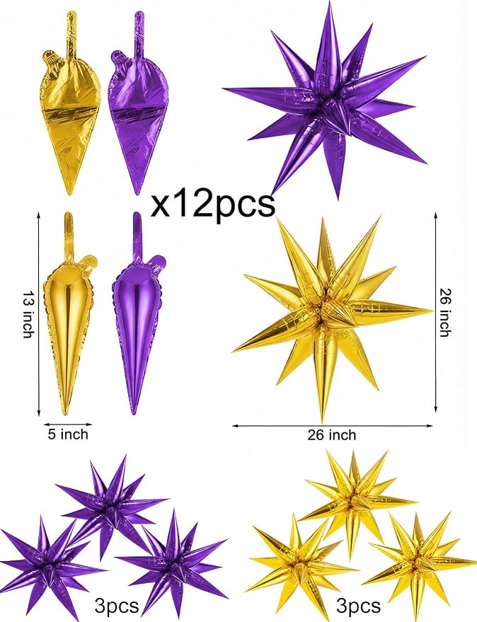 74 PCS Purple Gold Star Balloons Foil, 26 Inch Large Explosion Cone Balloons - Image 4