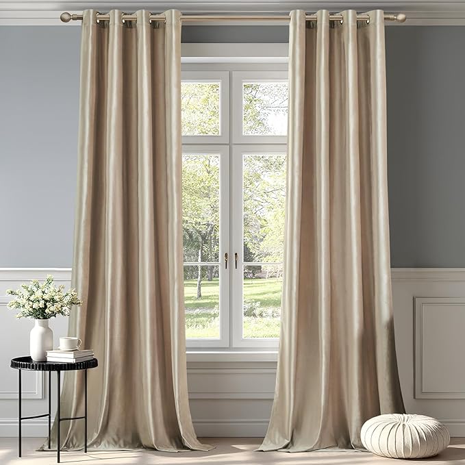 Luxury Beige Champagne Velvet 96 inch Curtains 2 Panels, Floor to Ceiling | by ModernShinyVelvetCurtains