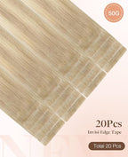 GOO GOO Invisi Edge Tape in Hair Extensions Human Hair, 18ET90A Natural Blonde Balayage 20pcs 10inch 30g, Virgin Remy Hair, Seamless Injected Tape, Natural Look